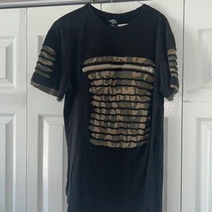 Black shirt with cutting slits and army details
